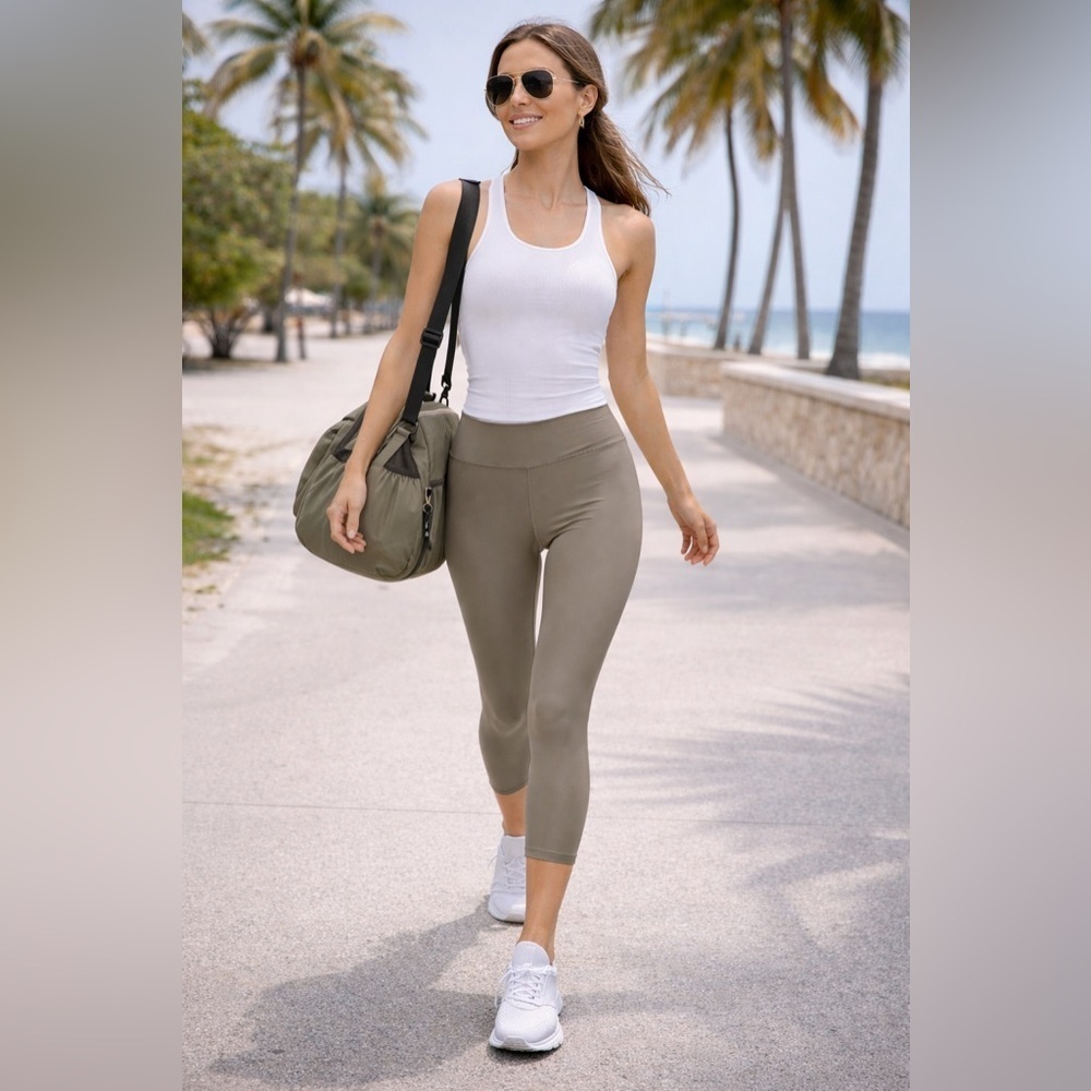 Pure navy crossover waist leggings in sage color